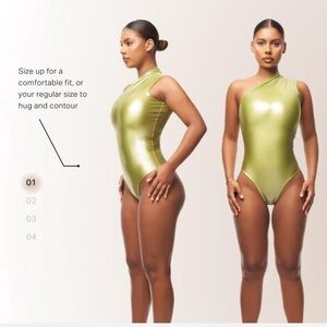 Coucoo One Shoulder Metallic Bodysuit